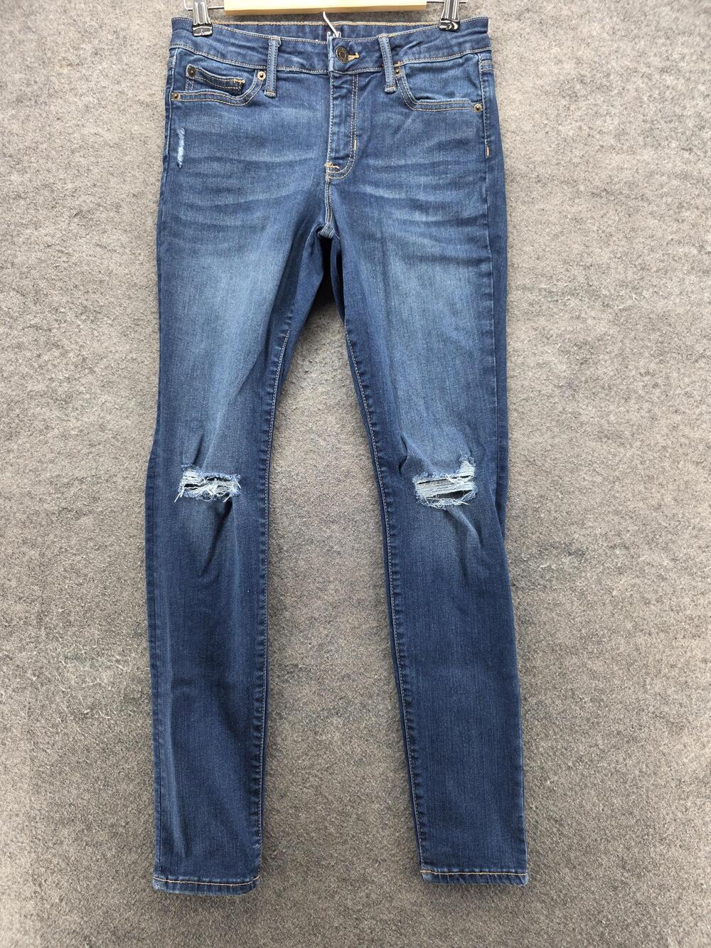 GAP Denim Jeans Womens 4 Regular Blue Distressed Skinny Stretch 4/27 Mid Rise
